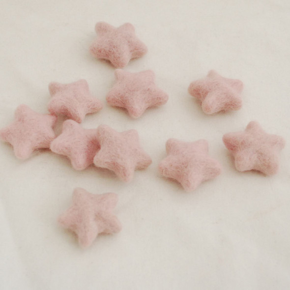 100% Wool Felt Stars - 10 Count - approx 3.5cm - Light Baby Pink