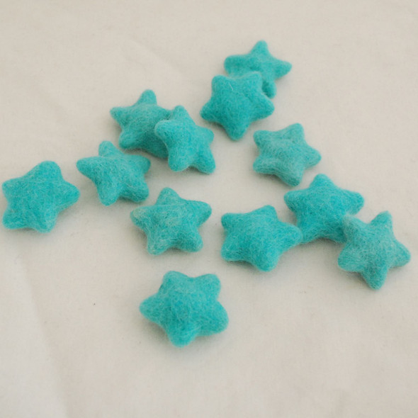 100% Wool Felt Stars - 10 Count - approx 3.5cm - Light Turquoise Blue