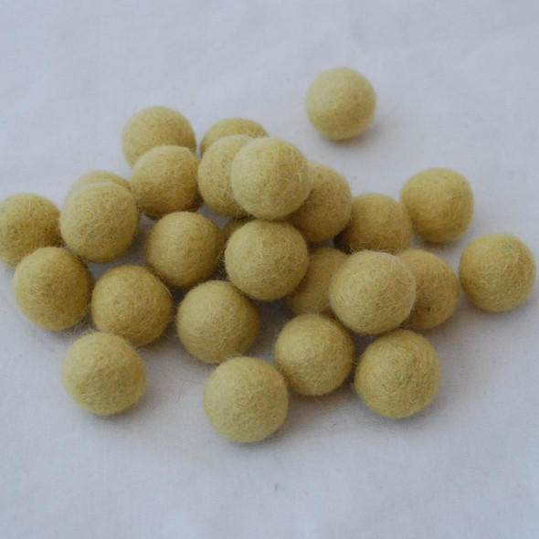 100% Wool Felt Balls - 2cm - Light Mustard Yellow - 20 Count / 100 Count