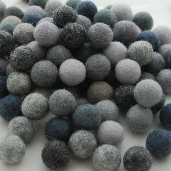 100% Wool Felt Balls - 100 Count - 3cm - Assorted Grey Colours