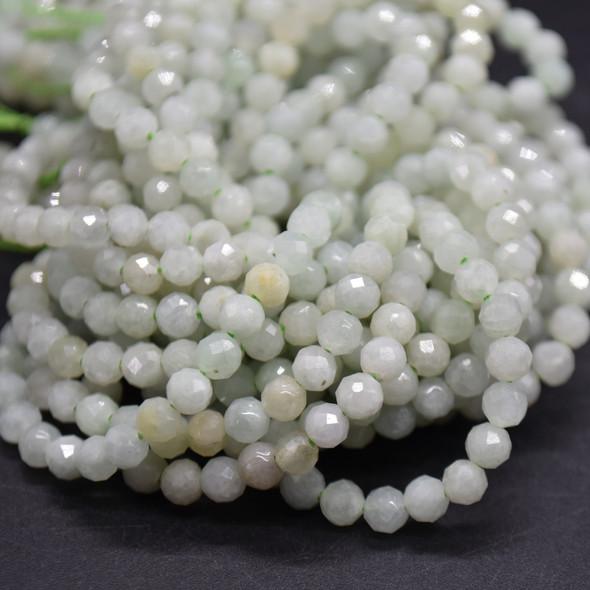 High Quality Grade A Natural Jadeite Jade (aqua green) Semi-precious Gemstone FACETED Round Beads - approx 4mm - 15" long
