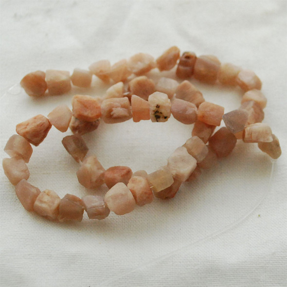 Raw Natural Peach Moonstone Semi-precious Gemstone Chunky Nugget Beads - approx 6mm - 8mm x 8mm - 10mm - approx 15" long strand