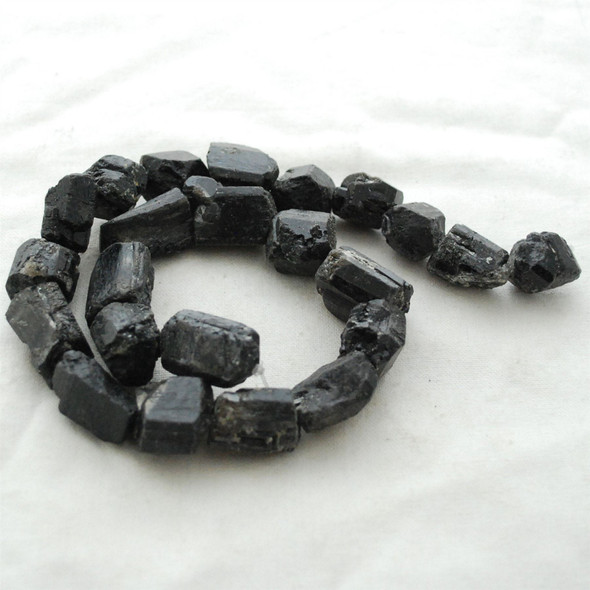 Raw Natural Black Tourmaline Semi-precious Gemstone Chunky Nugget Beads - approx 13mm - 15mm x 18mm - 22mm - approx 15" long strand
