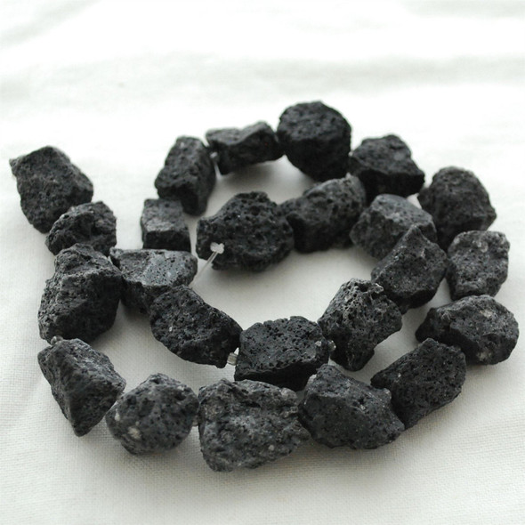 Raw Natural Black Lava Semi-precious Gemstone Chunky Nugget Beads - approx 13mm - 15mm x 18mm - 22mm - approx 15" long strand