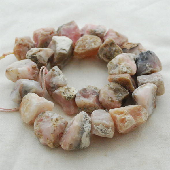 Raw Natural Pink Peruvian Opal Semi-precious Gemstone Chunky Nugget Beads - approx 11mm - 13mm x 15mm - 18mm - approx 15" long strand