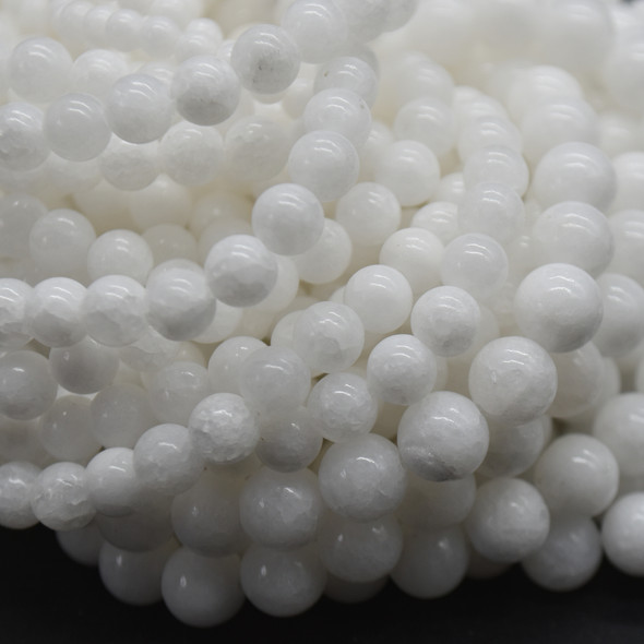 High Quality Grade A White Opaque Jade Semi-Precious Gemstone Round Beads - 4mm, 6mm, 8mm, 10mm sizes - 14" long