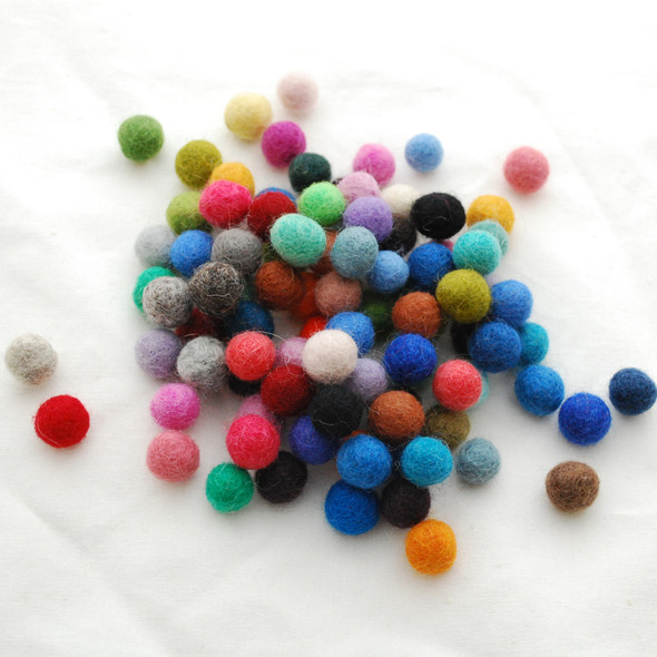 100% Wool Felt Balls - 100 Count - 1.3cm - Mixed Colours