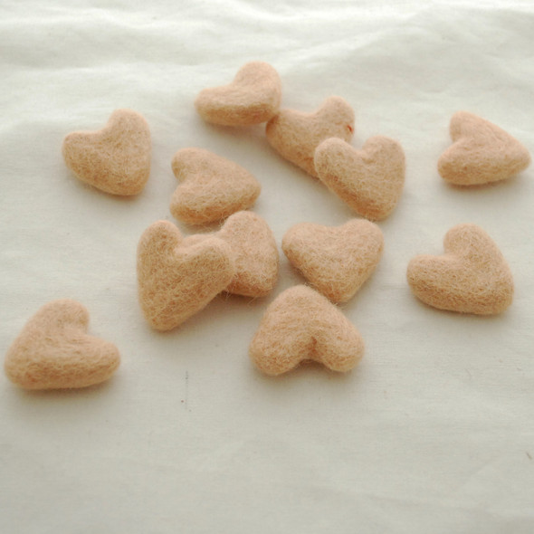 100% Wool Felt Hearts - 10 Count - approx 3cm - Limited colour - Peach Orange