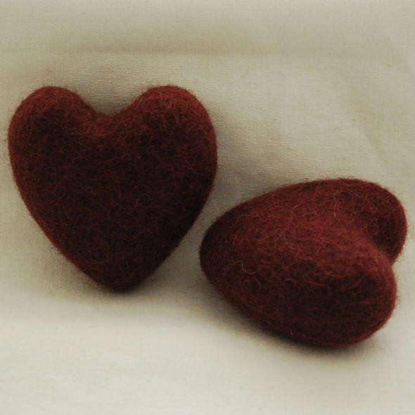 100% Wool Felt Heart - 6cm - 2 Count - Very Dark Wine Red