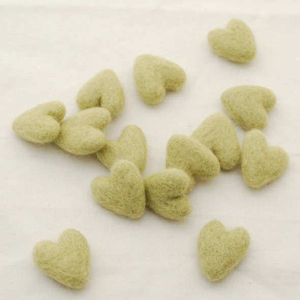 100% Wool Felt Hearts - 10 Count - approx 3cm - Light Yellow Green