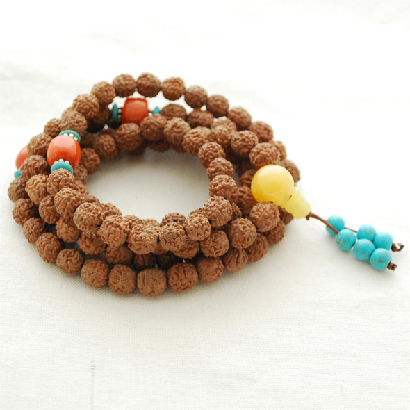 Natural Nepali 5 Faced Muhki Rudraksha Seed Round Beads - 108 beads - Mala Prayer Beads - 8mm