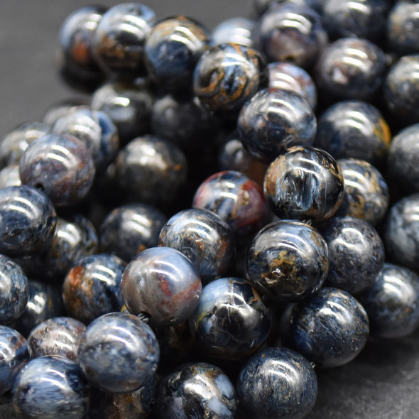High Quality Grade AA Natural African Blue Pietersite Semi-Precious Gemstone Round Beads - 8mm - 15" strand
