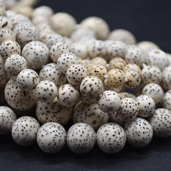 Natural Lotus Seed Bodhi Nut Beads White Brown Speckled Stars and Moon - 108 beads - Mala Prayers Beads - 5mm, 7mm, 9mm, 11mm
