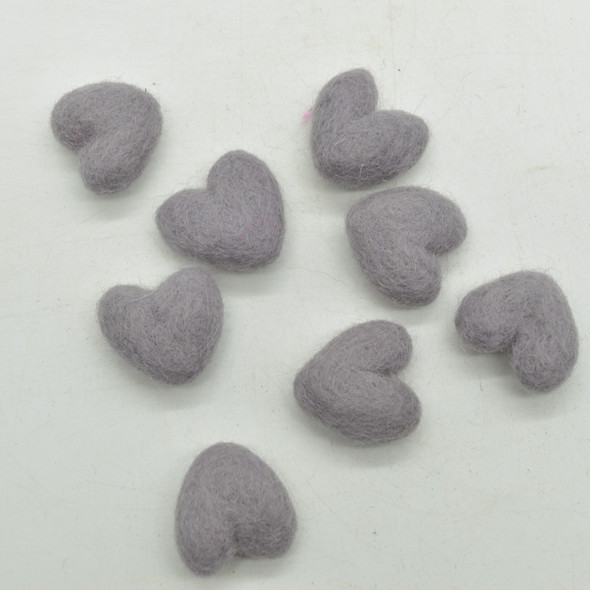 100% Wool Felt Hearts - 10 Count - approx 3cm - Rocket Metallic Grey