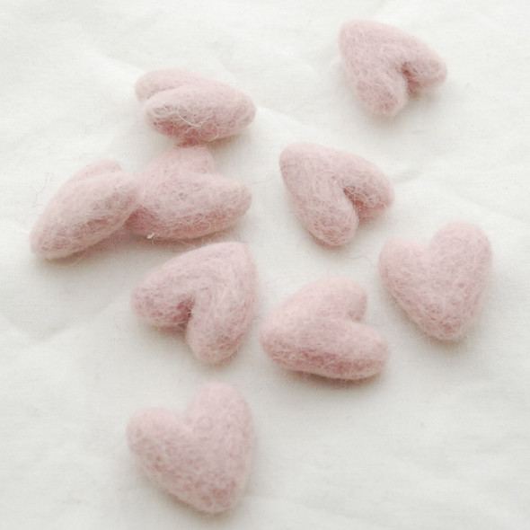 100% Wool Felt Hearts - 10 Count - approx 3cm - Light Baby Pink