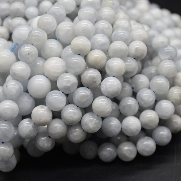 High Quality Grade A Natural Pale Blue Celestite Semi-Precious Gemstone Round Beads - 6mm, 8mm, 10mm sizes - 15" long