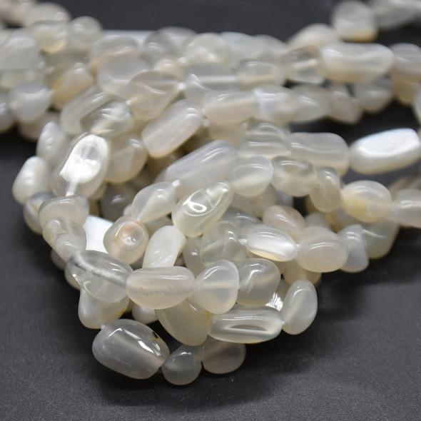 High Quality Grade A Natural Grey Moonstone Semi-precious Gemstone Pebble Tumbledstone Nugget Beads - approx 4mm - 7mm - 15" long strand