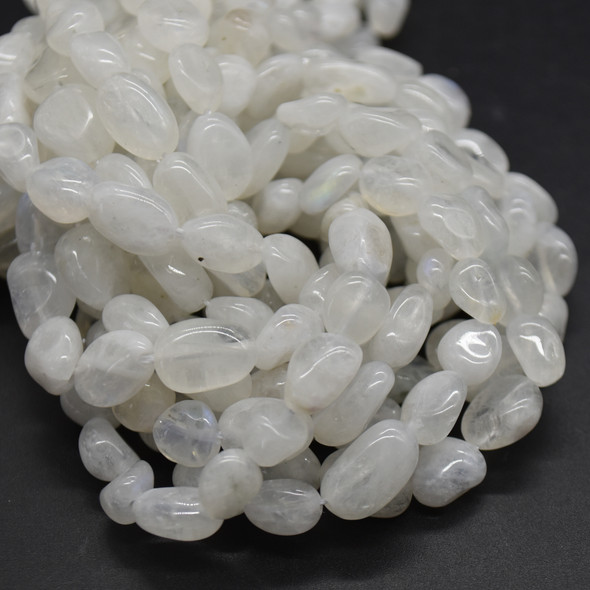 High Quality Grade A Natural White Moonstone Semi-precious Gemstone Pebble Tumbledstone Nugget Beads - approx 5mm - 8mm - 15" long strand