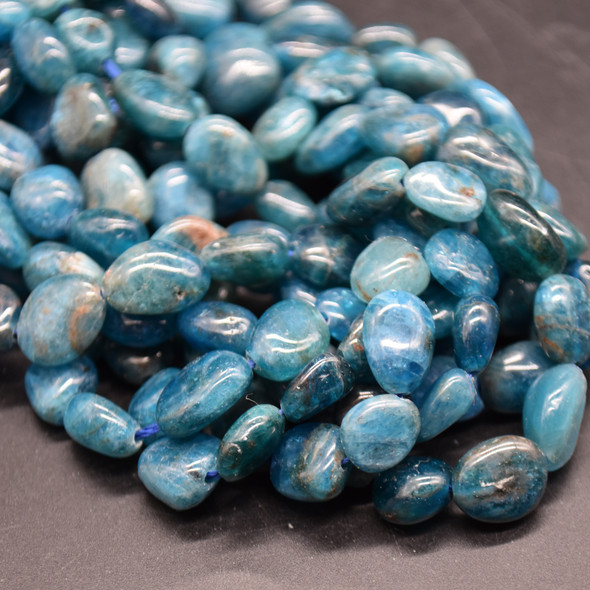 High Quality Grade A Natural Blue Apatite Semi-precious Gemstone Pebble Tumbledstone Nugget Beads - approx 7mm - 10mm - 15" long strand