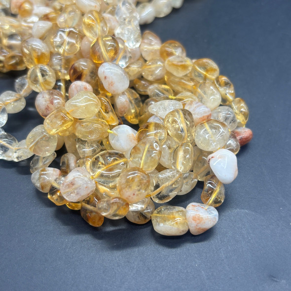 High Quality Grade A  Citrine Semi-precious Gemstone Pebble Tumbledstone Nugget Beads - approx 7mm - 10mm - 15" long strand