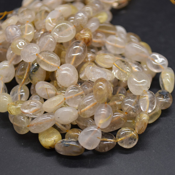 High Quality Grade A Natural Golden Rutilated Quartz Semi-precious Gemstone Pebble Tumbledstone Nugget Beads - approx 7mm - 10mm - 15" long strand