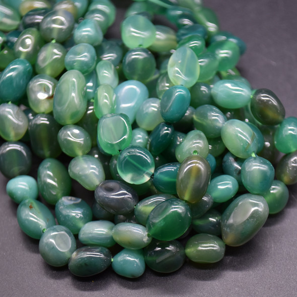 High Quality Grade A Green Agate Semi-precious Gemstone Pebble Tumbledstone Nugget Beads - approx 7mm - 10mm - 15" long strand
