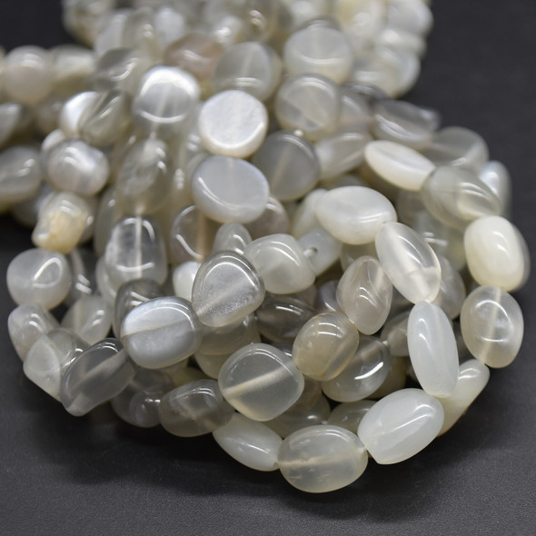 High Quality Grade A Natural Grey Moonstone Semi-precious Gemstone Pebble Tumbledstone Nugget Beads - approx 7mm - 10mm - 15" long strand