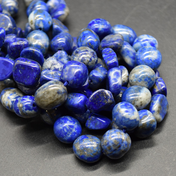 High Quality Grade A Natural Lapis Lazuli Semi-precious Gemstone Pebble Tumbledstone Nugget Beads - approx 7mm - 10mm - 15" long strand