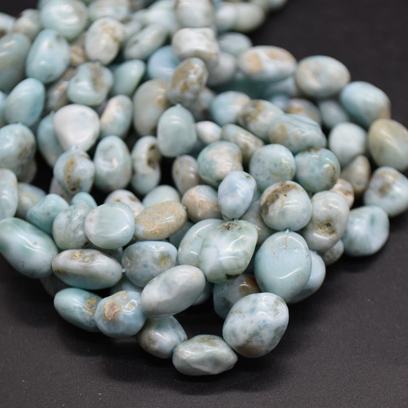 High Quality Grade A Natural Larimar Semi-precious Gemstone Pebble Tumbledstone Nugget Beads - approx 7mm - 10mm - 15" long strand