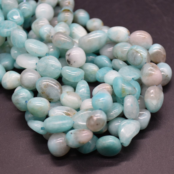 High Quality Grade A Natural Peru Amazonite Semi-precious Gemstone Pebble Tumbledstone Nugget Beads - approx 7mm - 10mm - 15" long strand