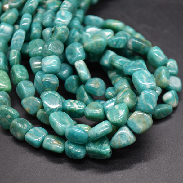 High Quality Grade A Natural Teal Amazonite Semi-precious Gemstone Pebble Tumbledstone Nugget Beads - approx 7mm - 10mm - 15" long strand