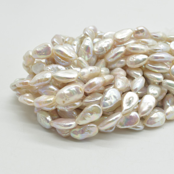 High Quality Grade A Natural White Freshwater Raindrop / Teardrop Souffle Pearl Beads - Iridescent Rainbow Hue - approx 9mm x 14mm - 17mm - 14" long