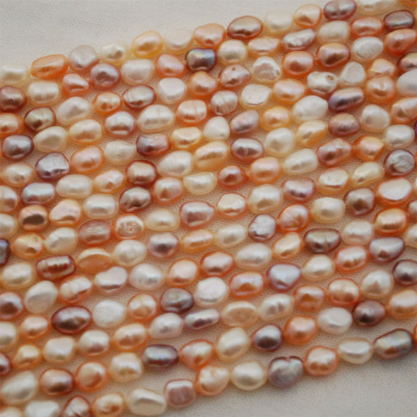 High Quality Grade A Natural Mixed Pink White Purple Freshwater Baroque Pearl Nugget Beads - 5mm - 8mm - 14" long