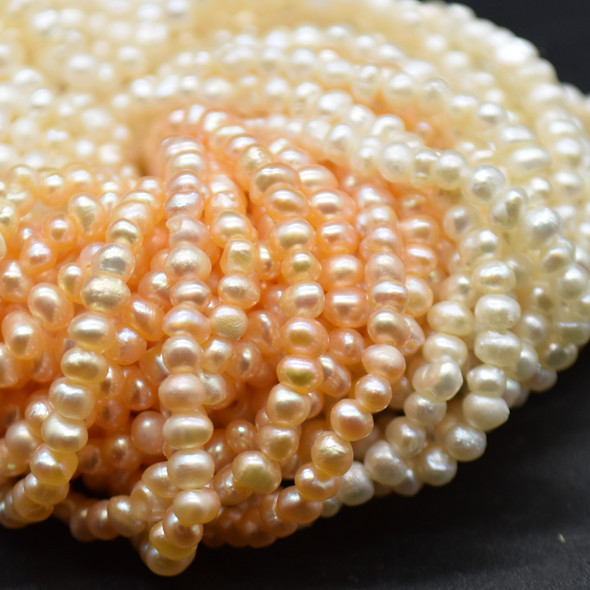 Natural Freshwater Potato Pearl Beads- approx 1.5mm - 3mm - White / Peach Orange - 14" long