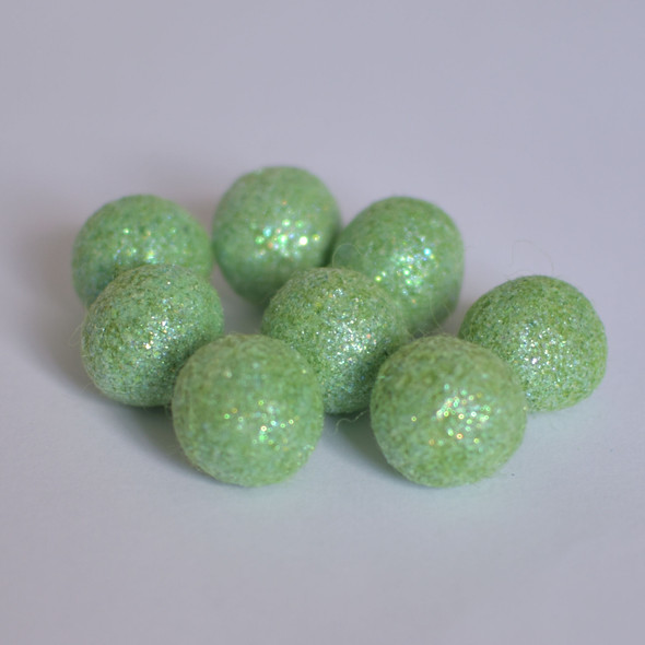 100% Wool Felt Glitter Balls - 10 Count - 2cm - Light Green