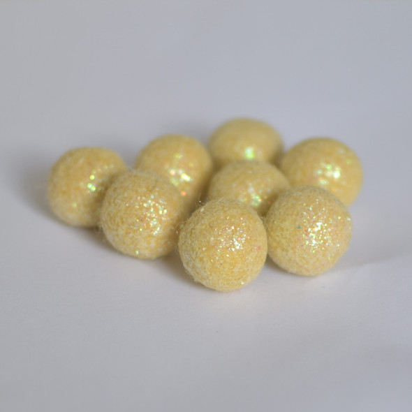 100% Wool Felt Glitter Balls - 10 Count - 2cm - Yellow