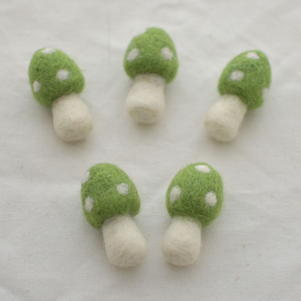 100% Wool Felt Mushrooms Toadstools - 5 Count - 4.5cm - Asparagus Green