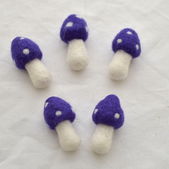 100% Wool Felt Mushrooms Toadstools - 5 Count - 4.5cm - Purple