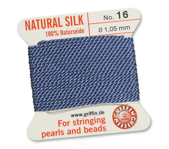 GRIFFIN 100% Natural Silk Bead Cord / String / Thread for stringing Pearls or Beads - Blue - choose from 13 Sizes - 5 Packs