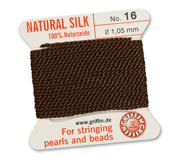 GRIFFIN 100% Natural Silk Bead Cord / String / Thread for stringing Pearls or Beads - Brown - choose from 13 Sizes - 5 Packs