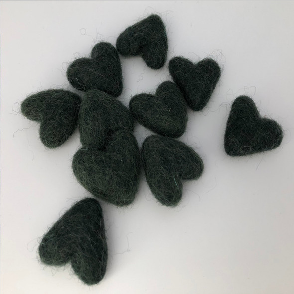100% Wool Felt Hearts - 10 Count - approx 3cm - Limited Colour - Army Green