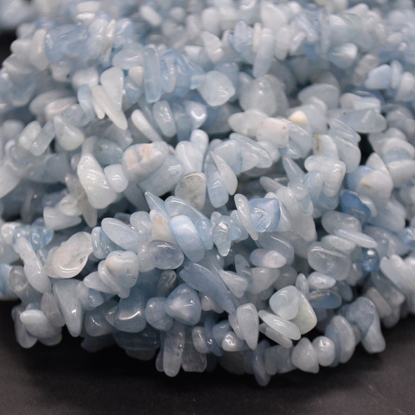 High Quality Grade A Natural Aquamarine Semi-precious Gemstone Chips Nuggets Beads - 5mm - 8mm, approx 32" Strand