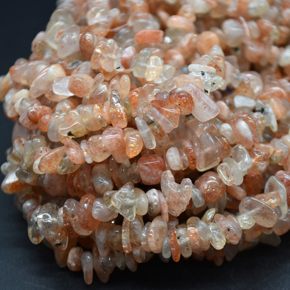 High Quality Grade A Natural Sunstone Semi-precious Gemstone Chips Nuggets Beads - 5mm - 8mm, approx 32" Strand