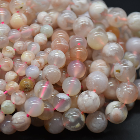 Natural Cherry Blossom Pink Flower Agate Semi-precious Gemstone Round Beads - 4mm, 6mm, 8mm, 10mm sizes - 15" strand