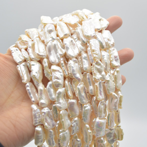 High Quality Grade A Natural Freshwater White Biwa Pearl Beads - 6mm - 10mm x 10mm - 25mm - 14"  strand