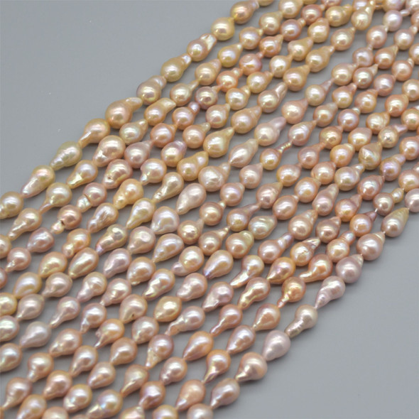 High Quality Grade A Natural Freshwater Baroque Teardrop Edison Pearl Beads - Peach Orange - approx 9mm - 11mm - approx 14" long