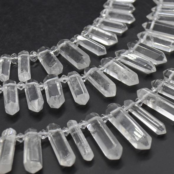 High Quality Grade A Natural Clear Quartz Semi-Precious Gemstone Double Terminated Points Beads / Pendants - 14" strand