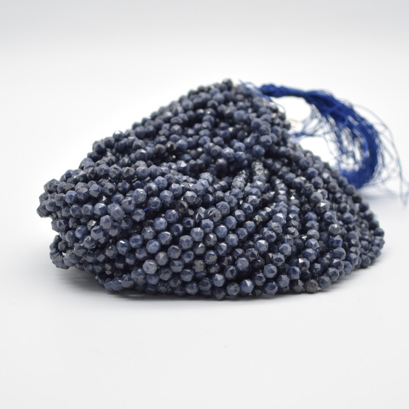 High Quality Grade A+ Natural Sapphire Semi-Precious Gemstone Star Cut FACETED Round Beads - approx 4mm - 15" long