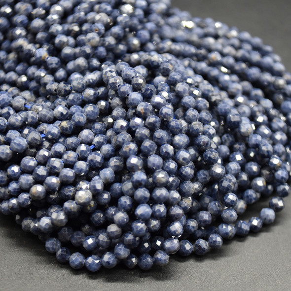 High Quality Grade A+ Natural Sapphire Semi-Precious Gemstone  FACETED Round Beads - approx 4mm - 15" long