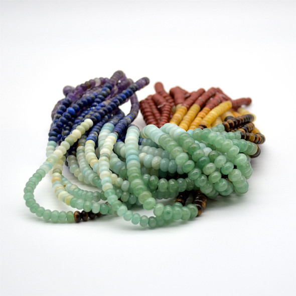 High Quality Grade A Natural 7 Chakra Semi-Precious Gemstone Rondelle Beads - 6mm x 4mm, 8mm x 5mm - 14" long